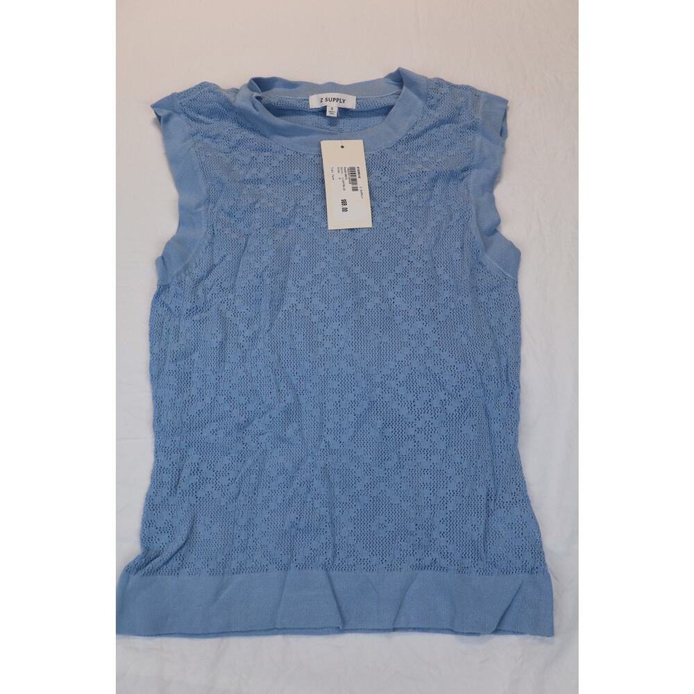NEW Z Supply Tibi Tank Top Women's Blue Mesh Semi Sheer Argyle Knit Size S - Picture 2 of 4